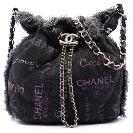 Chanel Gray Small Denim Mood Bucket mit Kette Braun Anthrazitgrau