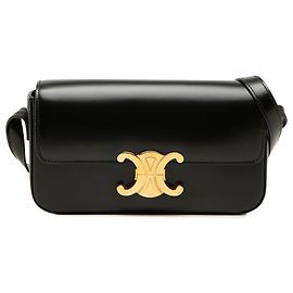 Céline Borsa a tracolla Celine Claude in pelle di vitello lucida nera con Triomphe Nero