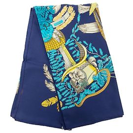 Foulard di seta Hermès Blue Chapeau! 90 Blu Blu scuro