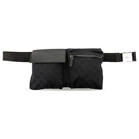 Gucci Black GG Canvas Double Pocket Belt Bag Black