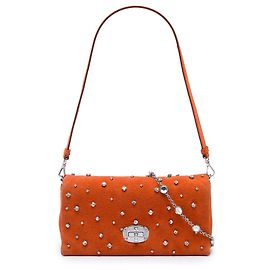 Bolsa Satchel Miu Miu em camurça laranja com cristais Laranja