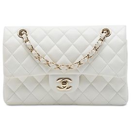 Chanel White Small Classic Caviar Double Flap White Eggshell