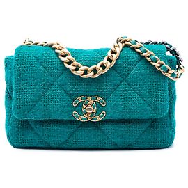 Chanel Blue Medium Tweed 19 Flap Blue Turquoise