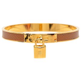 Hermès Gold Gold Plated Epsom Kelly Cadena Lock Bangle Bracelet Golden