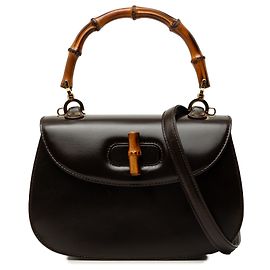 Gucci Brown Small Calfskin Bamboo Night Marrom Castanho escuro