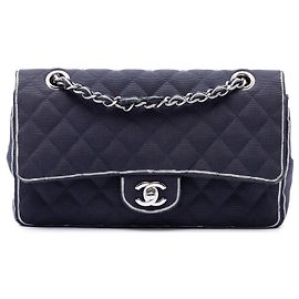 Chanel Blue Medium Classic Printed Grosgrain Double Flap Blau Andere