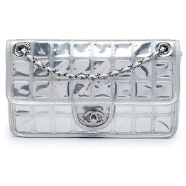 Chanel Silver CC Vinyl Ice Cube Flap Silber