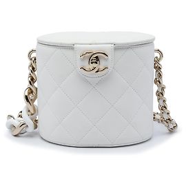 Chanel White CC Lambskin Elegant Chain Vanity Case White