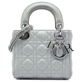 Dior Silver Mini Iridescent Lambskin Cannage Lady Dior Silber