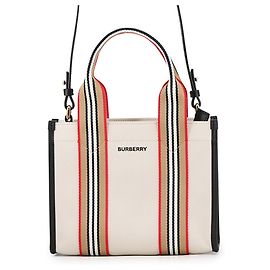 Petit sac cabas Burberry Icon Stripe Trim Marron Noir Rouge Beige