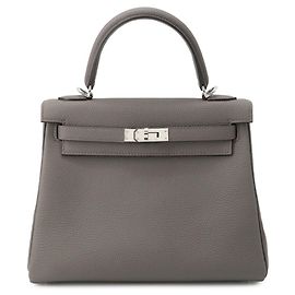 Hermès Sac à main Hermes Kelly 25 en cuir Togo Etain Gris