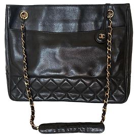 Saco cabas Chanel em couro preto matelassé Preto