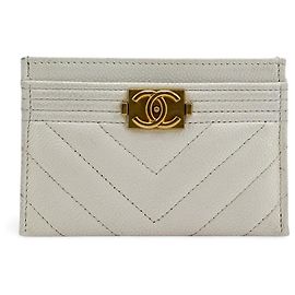 Chanel Boy Kartenetui Chevron Caviar Weiß