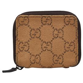 Gucci GG Canvas Round Zip Coin Case Brown Beige