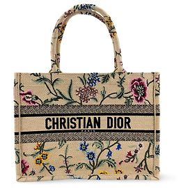 Christian Dior Book Embroidered Canvas Medium Beige