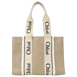 Sac à main Chloé Woody Medium en toile Beige Kaki