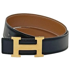 Hermès Cinto de couro reversível Hermes Preto Branco