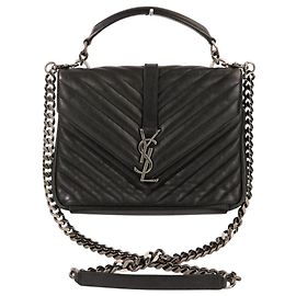 Yves Saint Laurent College Medium Leather Shoulder Bag Black
