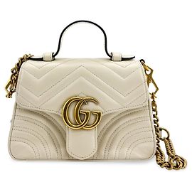 Gucci GG Marmont Top Handle Flap Matelasse Leather Small Blanco