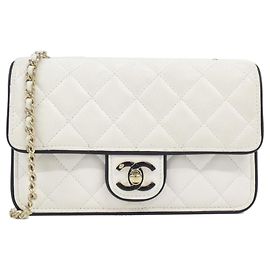 Cartera de hombro con cadena de cuero blanco Chanel Blanco
