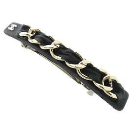 Pasador de seda Chanel AAB665 Castaño Negro Dorado