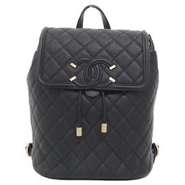 Chanel 57090 Black Grained Calfskin Backpack Black