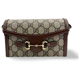 Gucci Horsebit 1955 Flap GG Coated Canvas Mini Marrone
