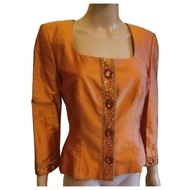 Luisa Spagnoli Orange Silk Embellished Jacket Orange