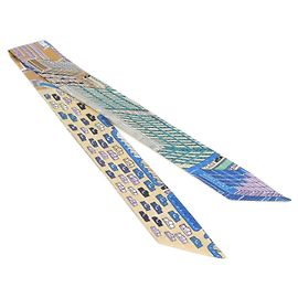 Hermès Lenço Twilly Hermes Pantin City Azul Bege