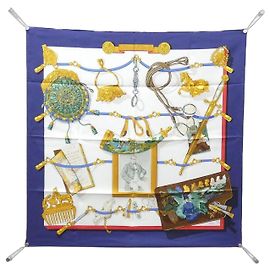 Hermès Hermes MEMOIRE D'HERMES Lenço Quadrado Muffler Branco Azul