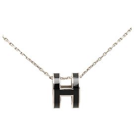 Hermès Colar com pingente de corrente Logo Pop H Hermes Preto Prata