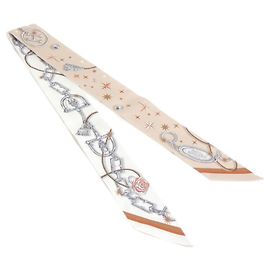 Hermès Lenço Twilly Hermes C'EST LA FETE Branco Bege