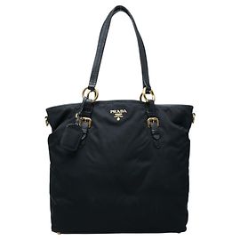 Bolso Tote Prada Negro de Nailon y Cuero Negro