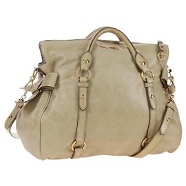 Miu Miu Handtasche Vitellolux 2way Beige Gold Auth 202535M Beige Golden