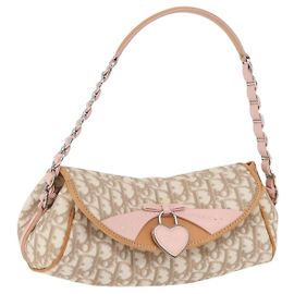 Bolso Christian Dior Trotter Canvas Romantic Chain Bag PVC Ivory Silver Auth 206260SAM Plata Crudo