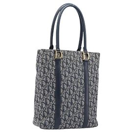 Christian Dior Trotter Canvas Handtasche Navy Gold Auth ep16121 Golden Marineblau