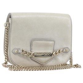 Bolsa de Ombro com Corrente Jimmy Choo Couro Silver Gold Auth 206104A Prata Dourado