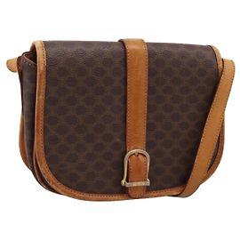Céline Bolso de hombro CELINE Macadam Canvas PVC Leather Brown Gold Auth ep15969 Castaño Dorado