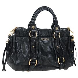 Sac à main Miu Miu Vitellolux 2way Noir Or Auth 205943V Noir Doré