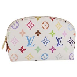 LOUIS VUITTON Monogram Multicolor Pochette Cosmetic PM White M47354 Auth mr3050V White