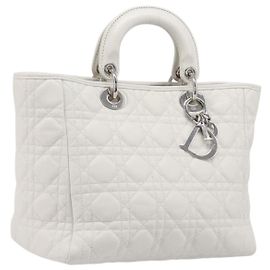 Christian Dior Lady Dior Canage Handtasche aus Lammleder Weiß Silber Auth gh2352V Silber Weiß