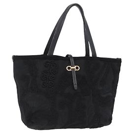 Sac à main Salvatore Ferragamo Gancini Nylon Noir Doré Auth BA16145 Noir Autre