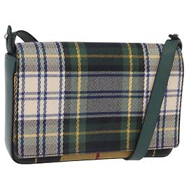 BURBERRY Nova Check Shoulder Bag Canvas Green Silver Auth ka6391A Silvery Green