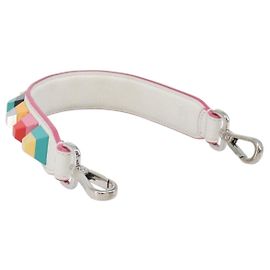 FENDI Strap You Shoulder Strap Leather 15.2"" White Silver Auth bs37389 Silvery White
