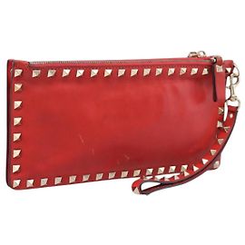 VALENTINO Clutch Bag Leather Black Gold Auth bs37371 Black Golden