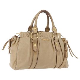 Miu Miu Vitellolux Matelasse Handtasche aus Leder 2way Beige Gold Auth 206271A Beige Golden