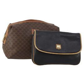 Céline Bolso de hombro CELINE Macadam Canvas PVC Leather 2 Set Marrón Negro Auth 202775 Castaño Negro