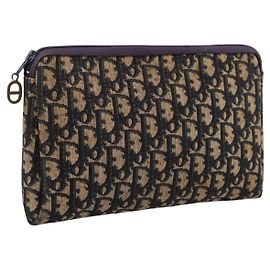 Borsa a Pochette Christian Dior Trotter Canvas Navy Gold Auth ep16080 D'oro Blu navy