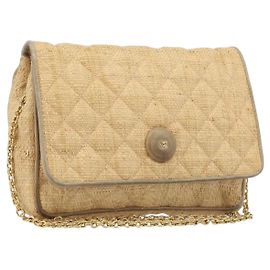 Borsa a tracolla CHANEL Matelasse in rafia beige e oro CC Auth bs37394 Beige D'oro