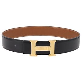 Hermès Cinto HERMES Couro Preto Castanho Auth mr2956V Marrom Preto